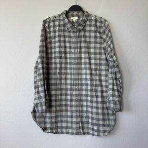 Garnet Hill Size 18 Gray Plaid Long Sleeve Button Up Tunic Shirt‎